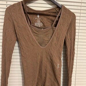 Free People Movement Bodysuit Set with Bra Beige Texture Size XS/S NEW